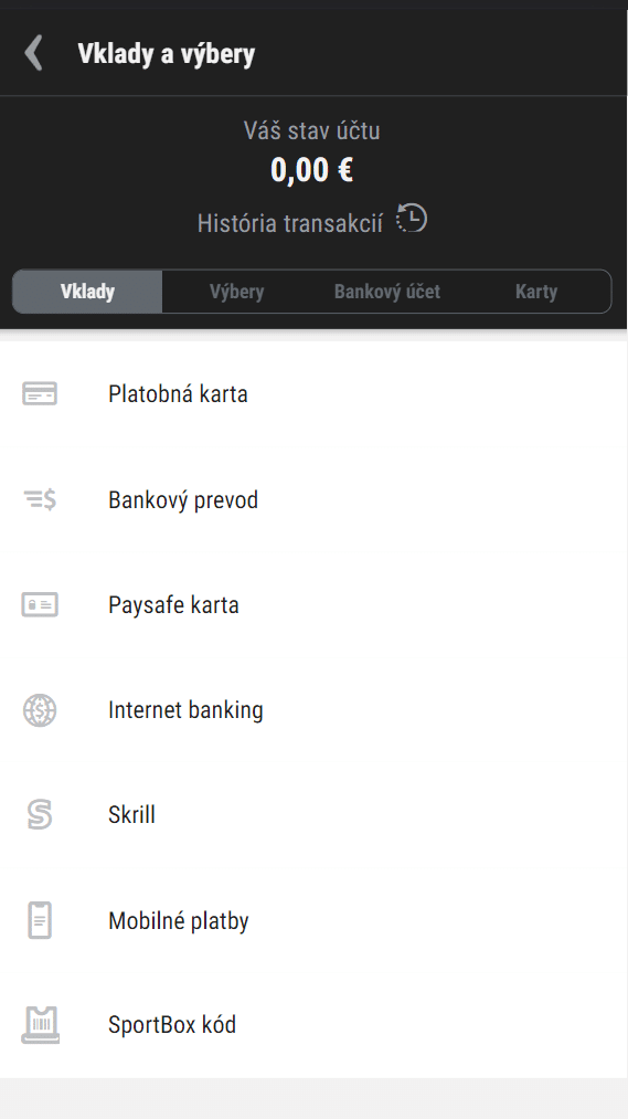 DOXXbet Casino - možnosti vkladu - platobné metódy