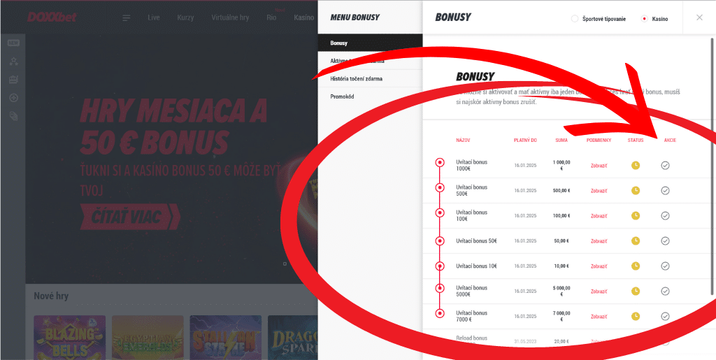 Výber uvítacieho bonusu - uvítací bonus 7000€ - doxxbet uvítací bonus