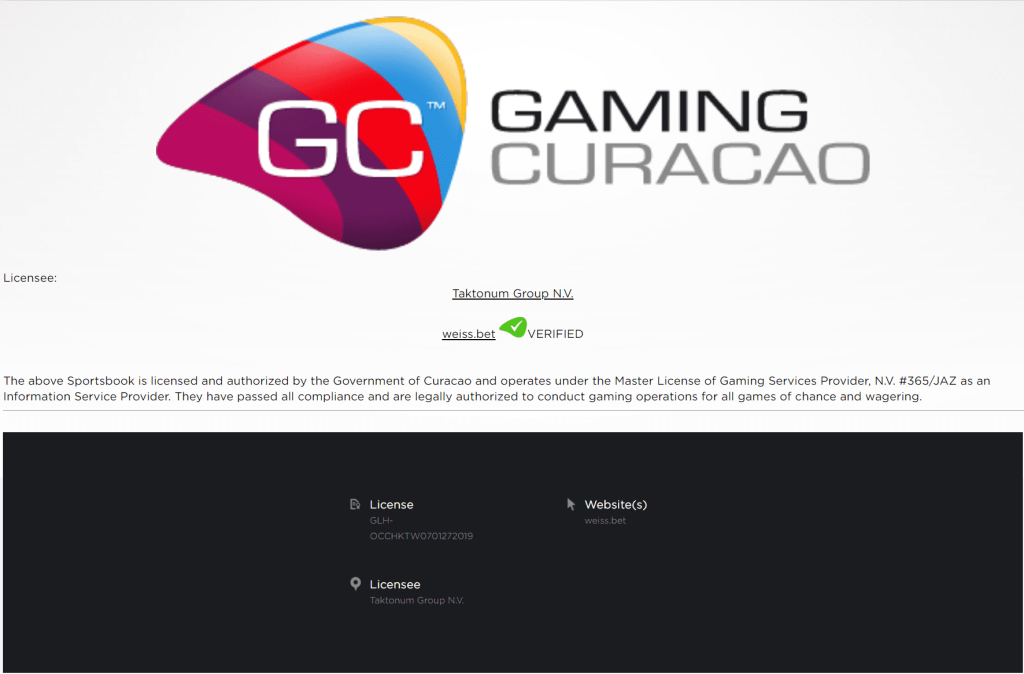 Gaming Curacao - Weiss Casino - Licensee