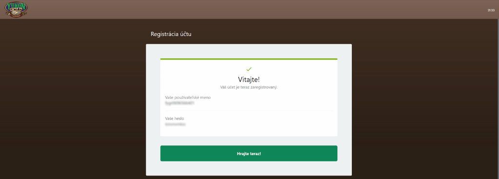 Yukon Gold Casino registrácia - prihlasovacie údaje