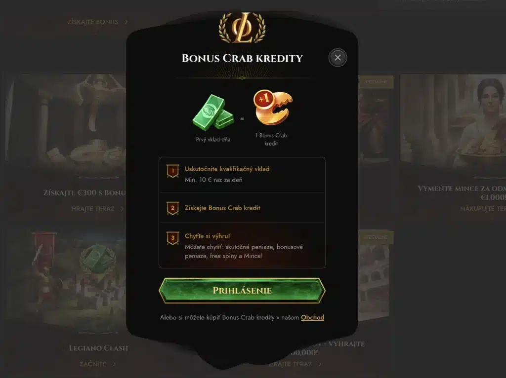 Ako sa zapojiť do Legiano Bonus Crab?