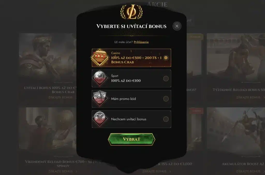 legiano bonus crab - registrácia