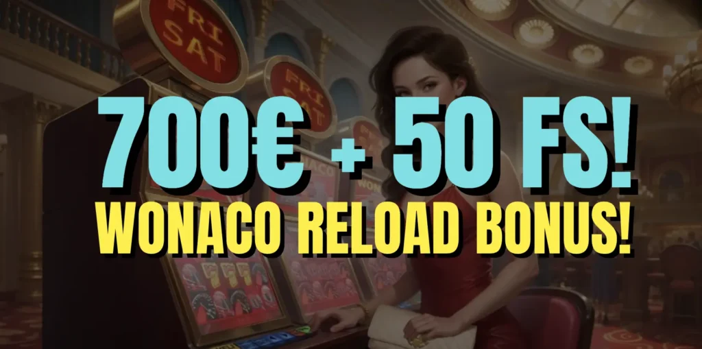 Víkendový reload bonus vo Wonaco Casino – získajte 50 % až do 700 EUR a 50 free spinov každý víkend!